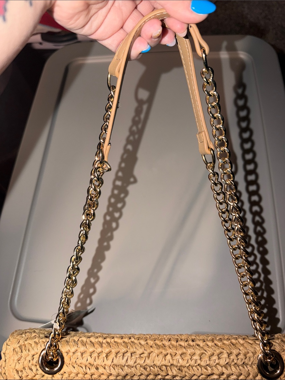 INC International Concepts Beige Woven Straw Satchel with Gold Studs - Picture 3 of 8